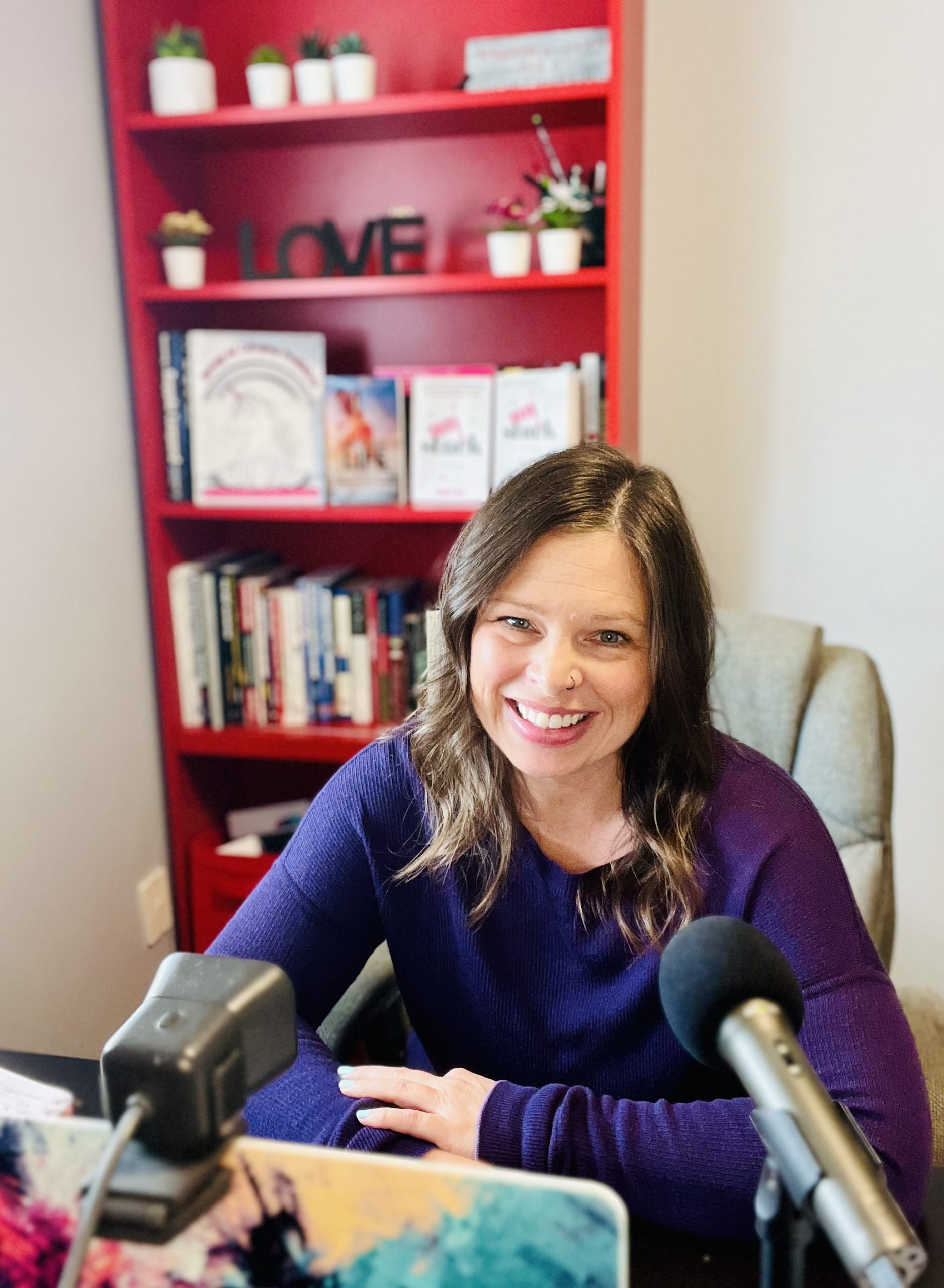 IMG_4943 Christy Holt recording Create Your Happy podcast episode on relationships and self discovery